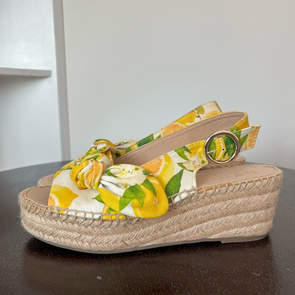 Franco Sarto Lemon Print Espadrille Wedges
